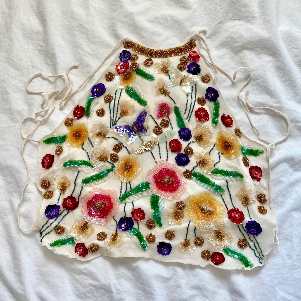 Authentic Vintage Silk Beaded Halter Top